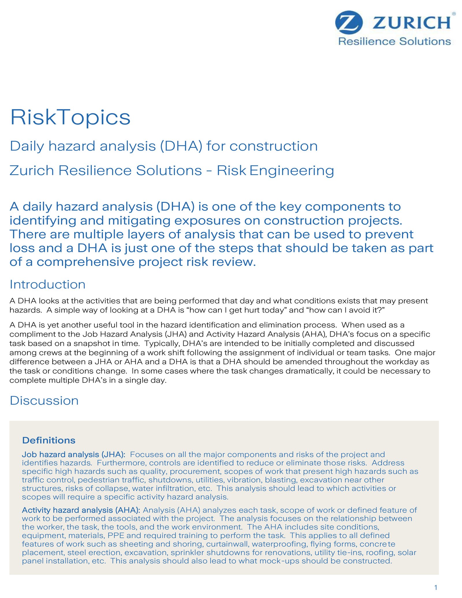 daily hazard analysis for construction rt