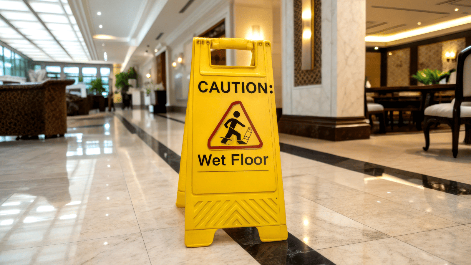 wet floor sight in hotel - 1232257308