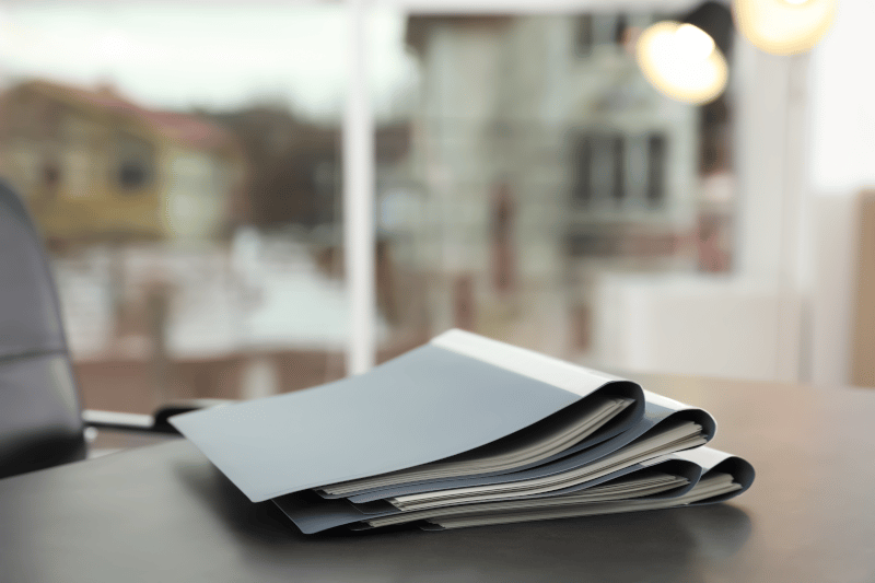 Stack of documents on a table