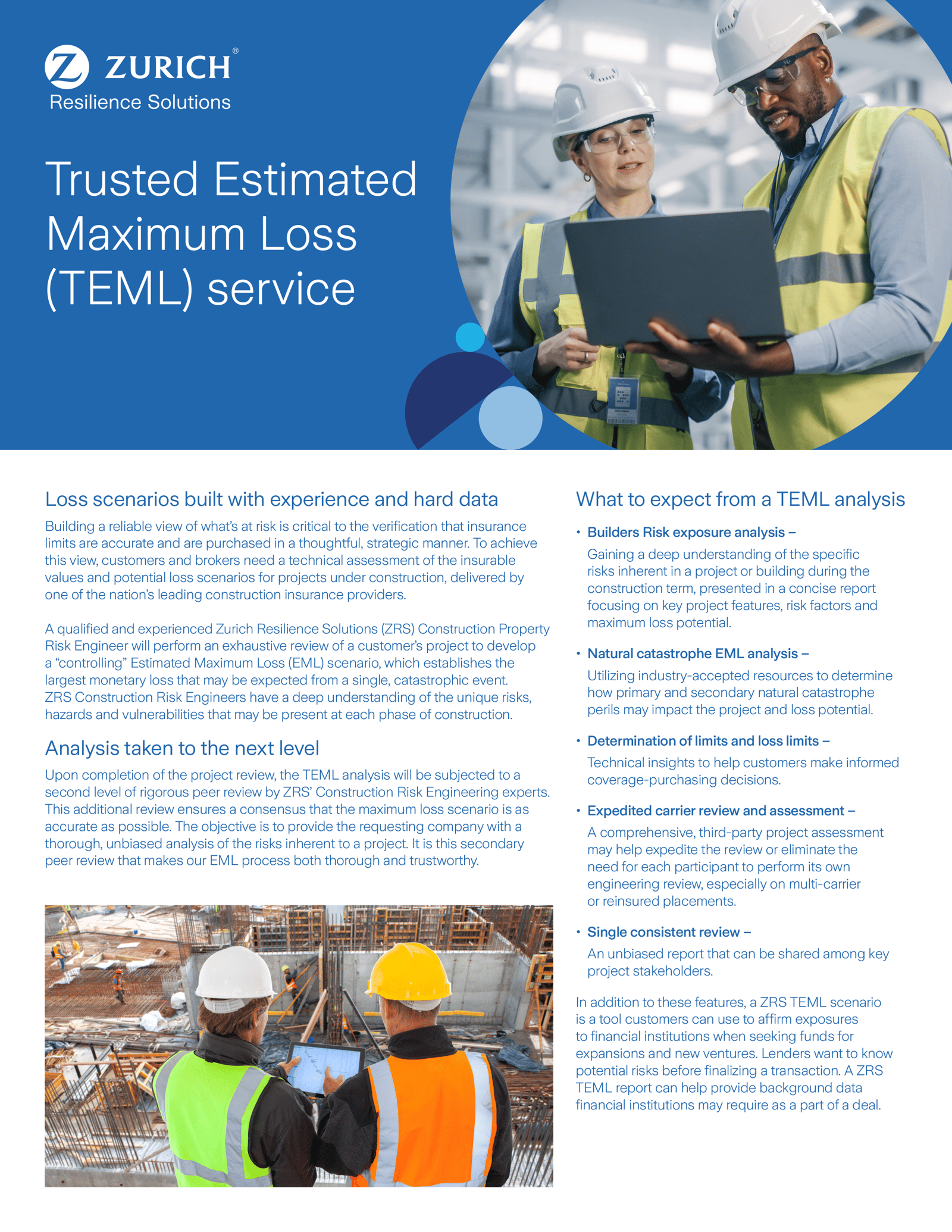 zurich trusted estimated maximum loss teml service