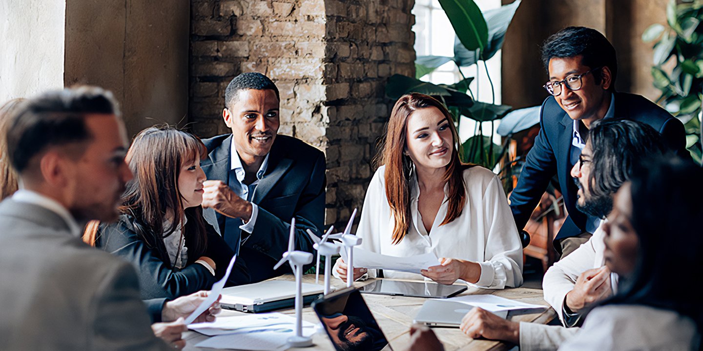 Employees having a meeting