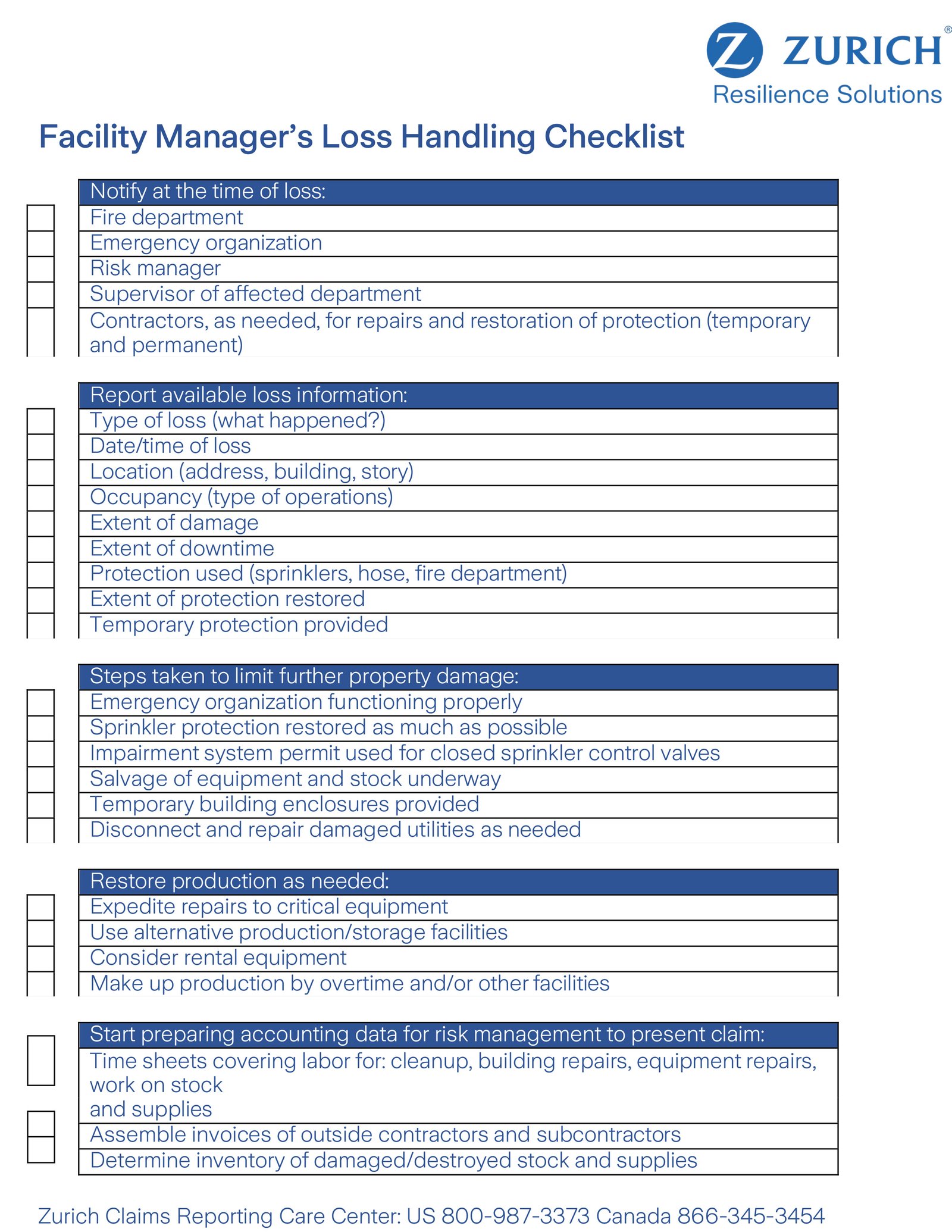 zrs facility managers loss handling checklist