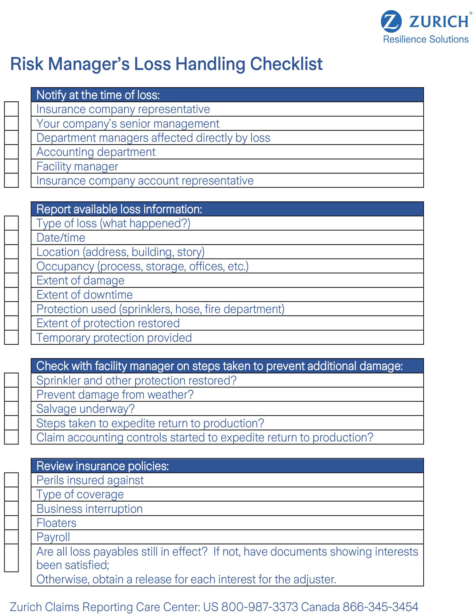 zrs risk managers loss handling checklist