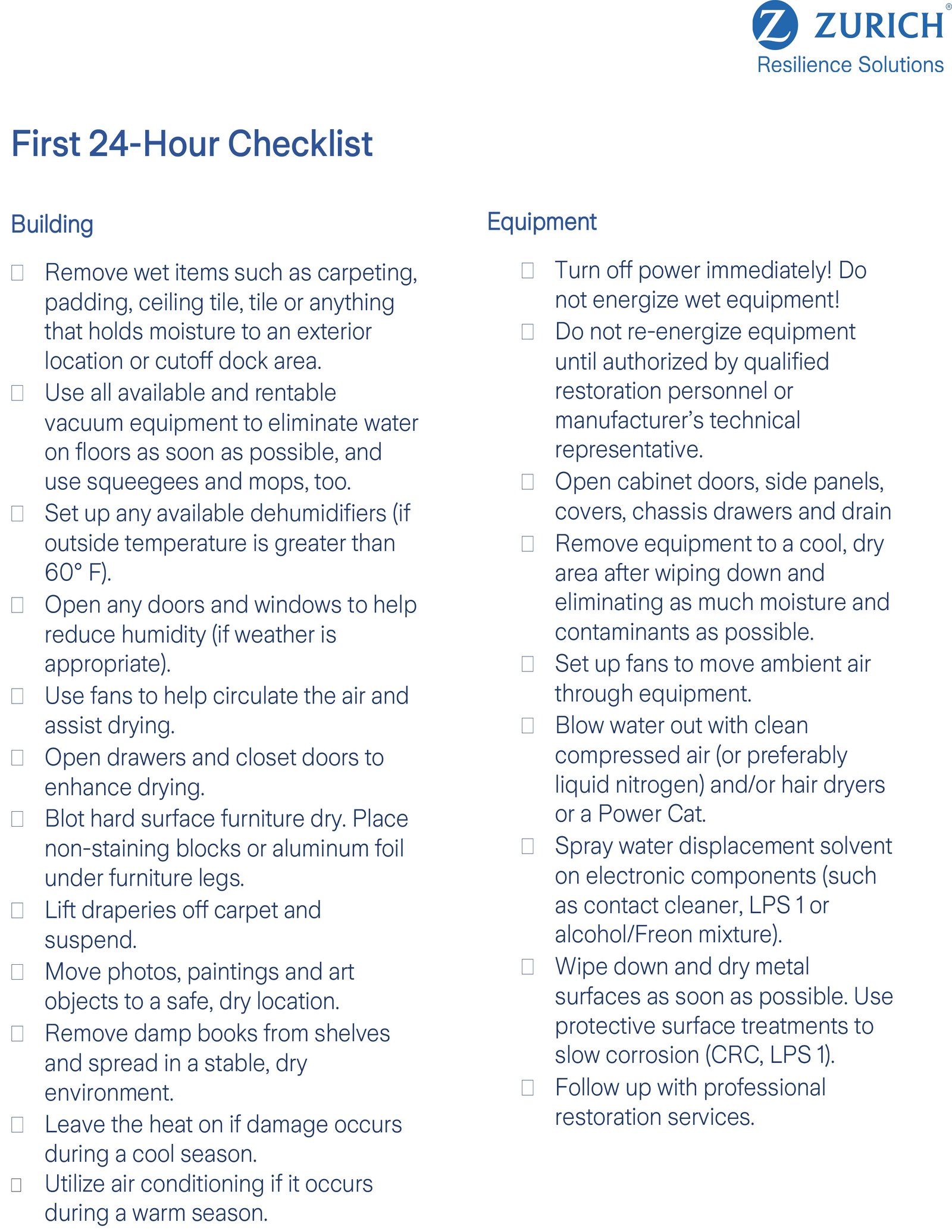 First 24-Hour Checklist