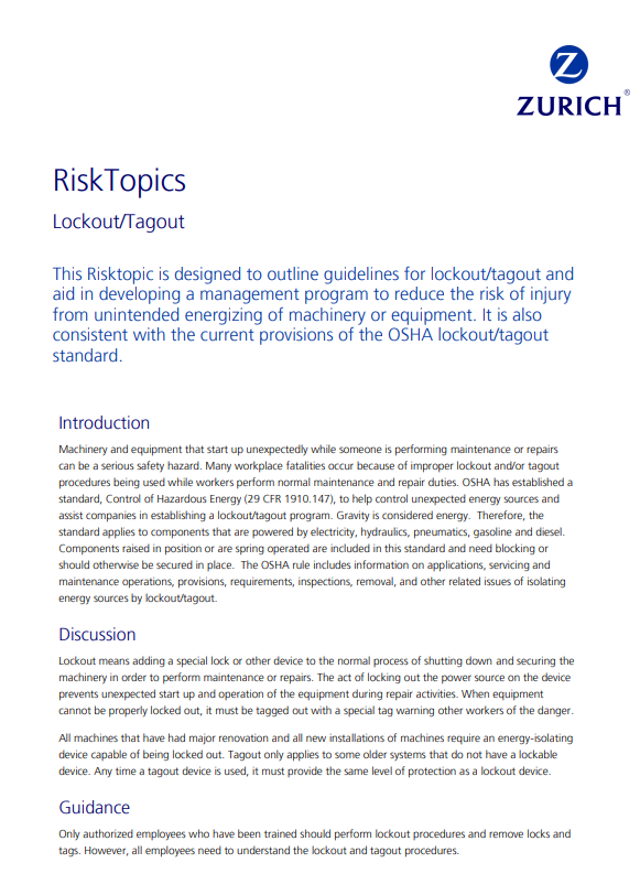 RiskTopics Lockout/Tagout
