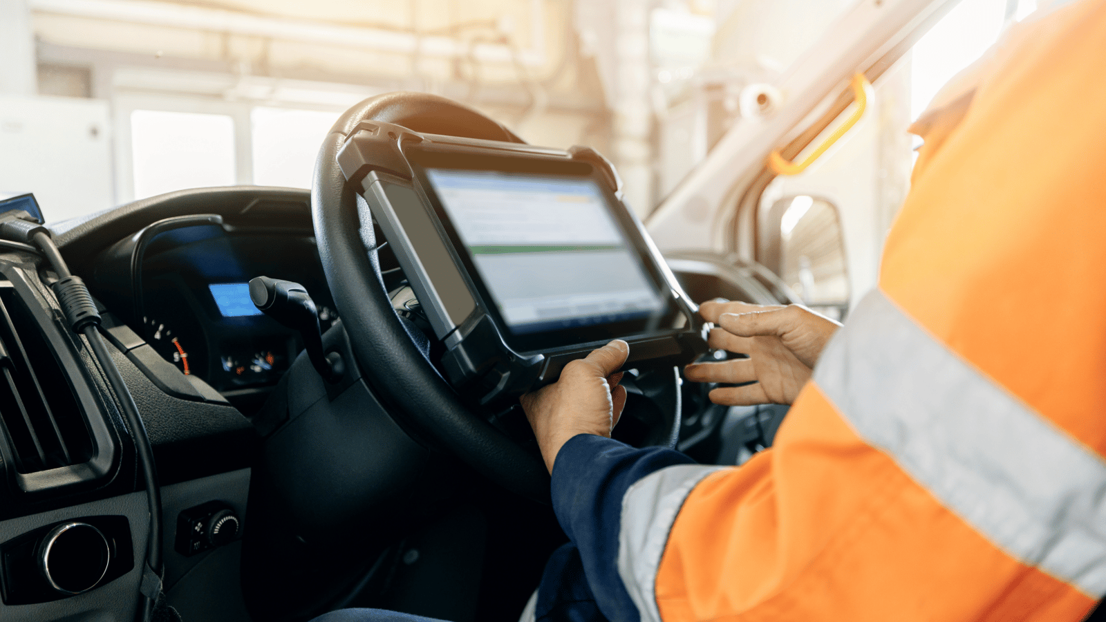 telematics user in cab of truck