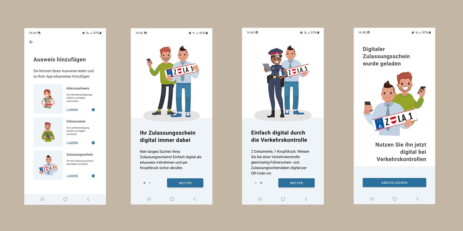 Screenshots wie der digitale Zulassungsschein aussieht