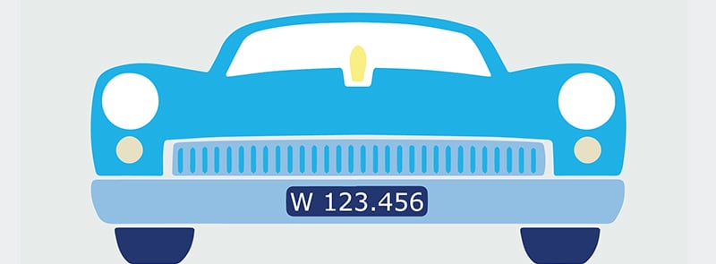 Grafik eines Autos mit schwarzer Nummerntafel