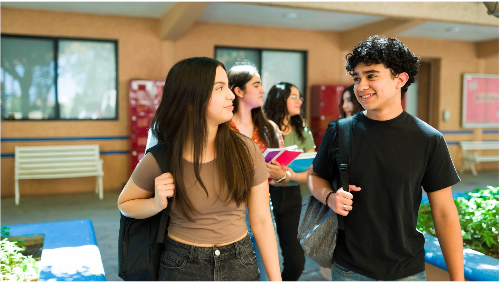 Highschool students having a conversation