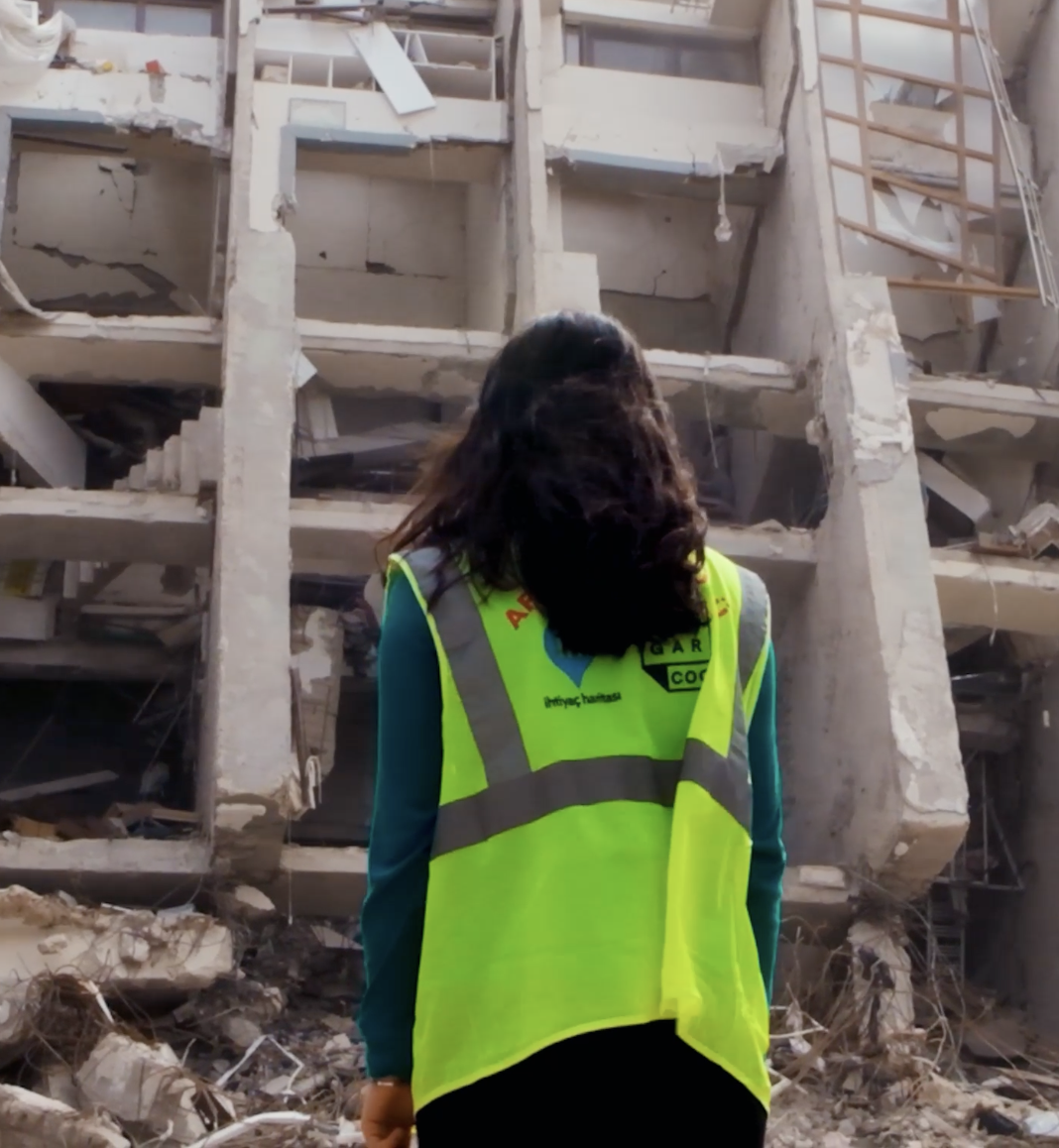 Women looking at construction site