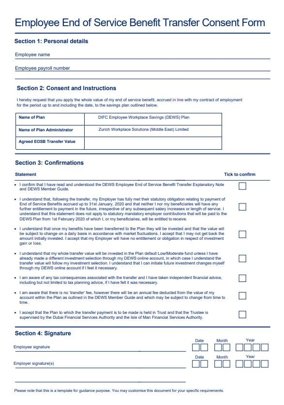 Accrued Benefit Transfer consent form